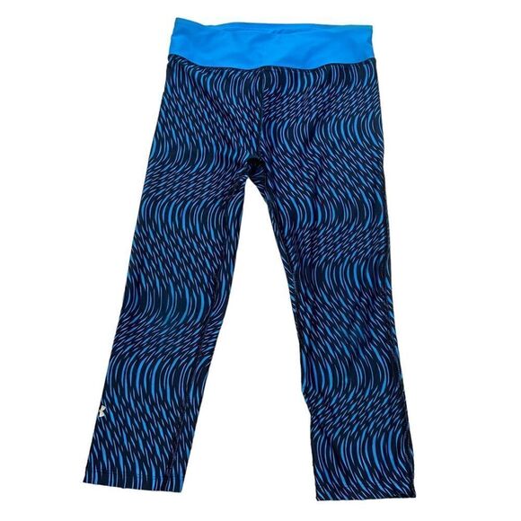 Under Armour Pants - Under Armour Heat Gear Ladies Cropped Turquoise and Black Leggings Size Small